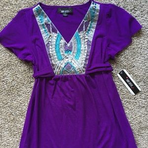NWT Amy Byer Short Sleeve Purple Dressy Top M 8 10